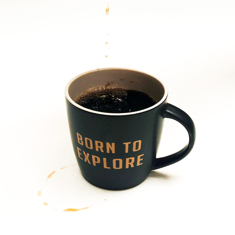Trail Industries Born to Explore Mug with coffee drip