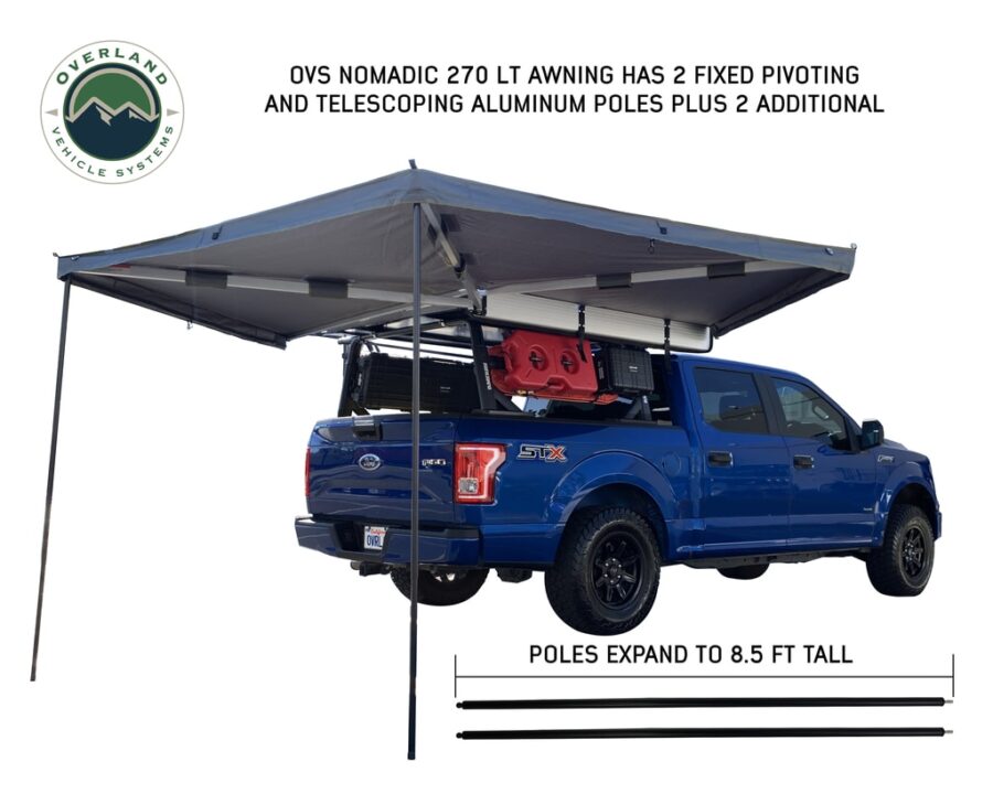 Trail Industries | Overland Vehicle Systems | Nomadic 270 LT Awning Gray with Black Travel Cover, Passenger Side