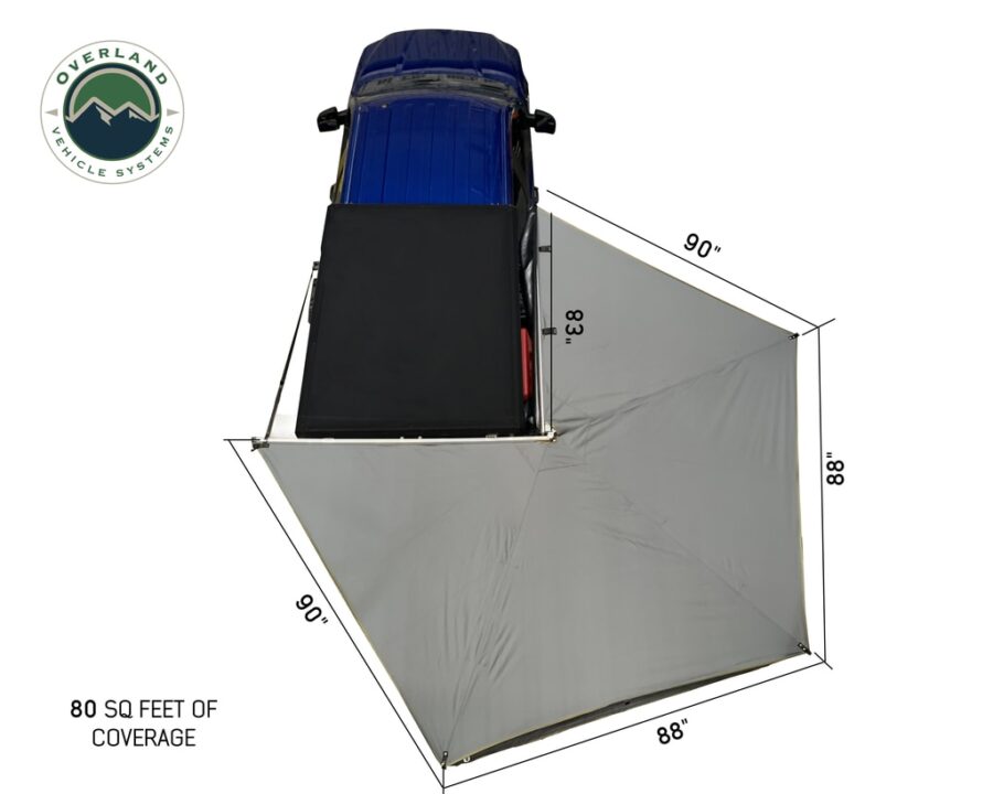 Trail Industries | Overland Vehicle Systems | Nomadic 270 LT Awning Gray with Black Travel Cover, Passenger Side