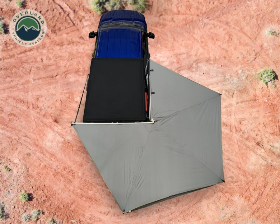 Trail Industries | Overland Vehicle Systems | Nomadic 270 LT Awning Gray with Black Travel Cover, Passenger Side